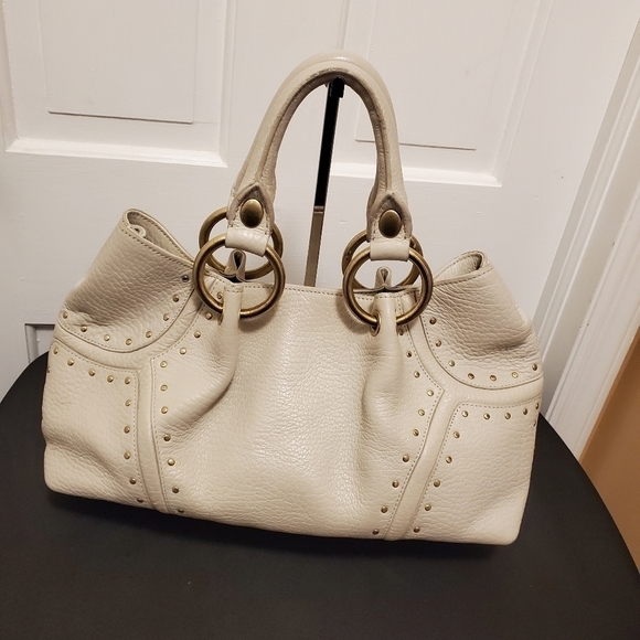 Kenneth Cole Ivory Pebble Grain Leather Studded Satchel - Picture 2 of 7